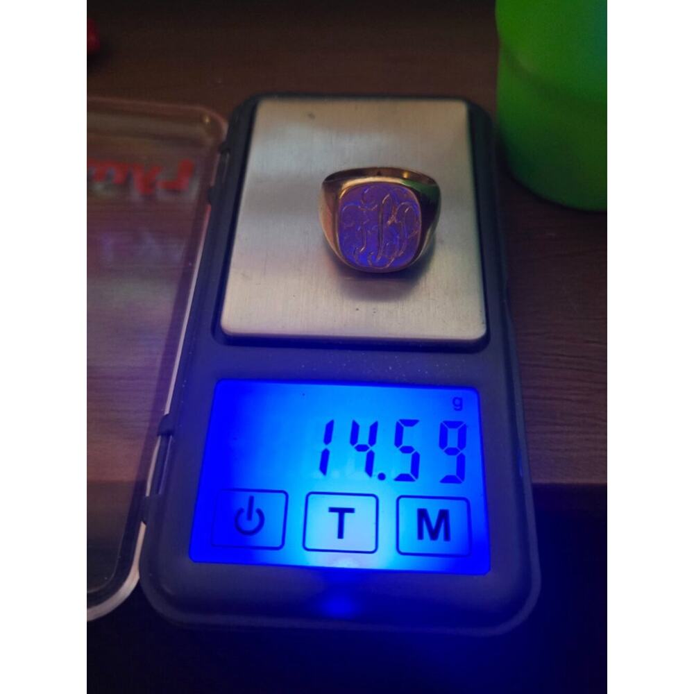 Vintage SZ 8 14k Yellow Gold 14.59G Initial Signet Ring - Picture 7 of 9
